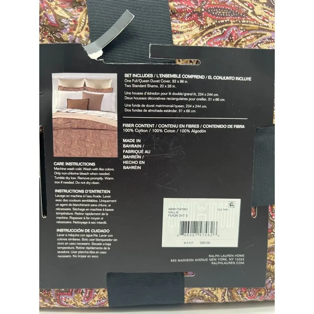 Lauren Ralph Lauren Hallie Full/Queen Duvet Cover Set 100% Cotton 2 Shams.